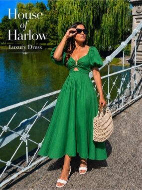 NEW HOUSE OF HARLOW LINEN PUFFER LUXURY SLEEVES MAXI DRESS  SIZE XS
🚨NO DISCOUNT